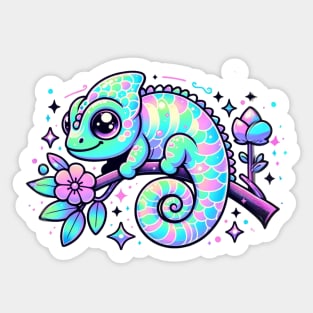 Chameleon Pastel Holographic Reptile Kawaii Cute Chibi Sticker